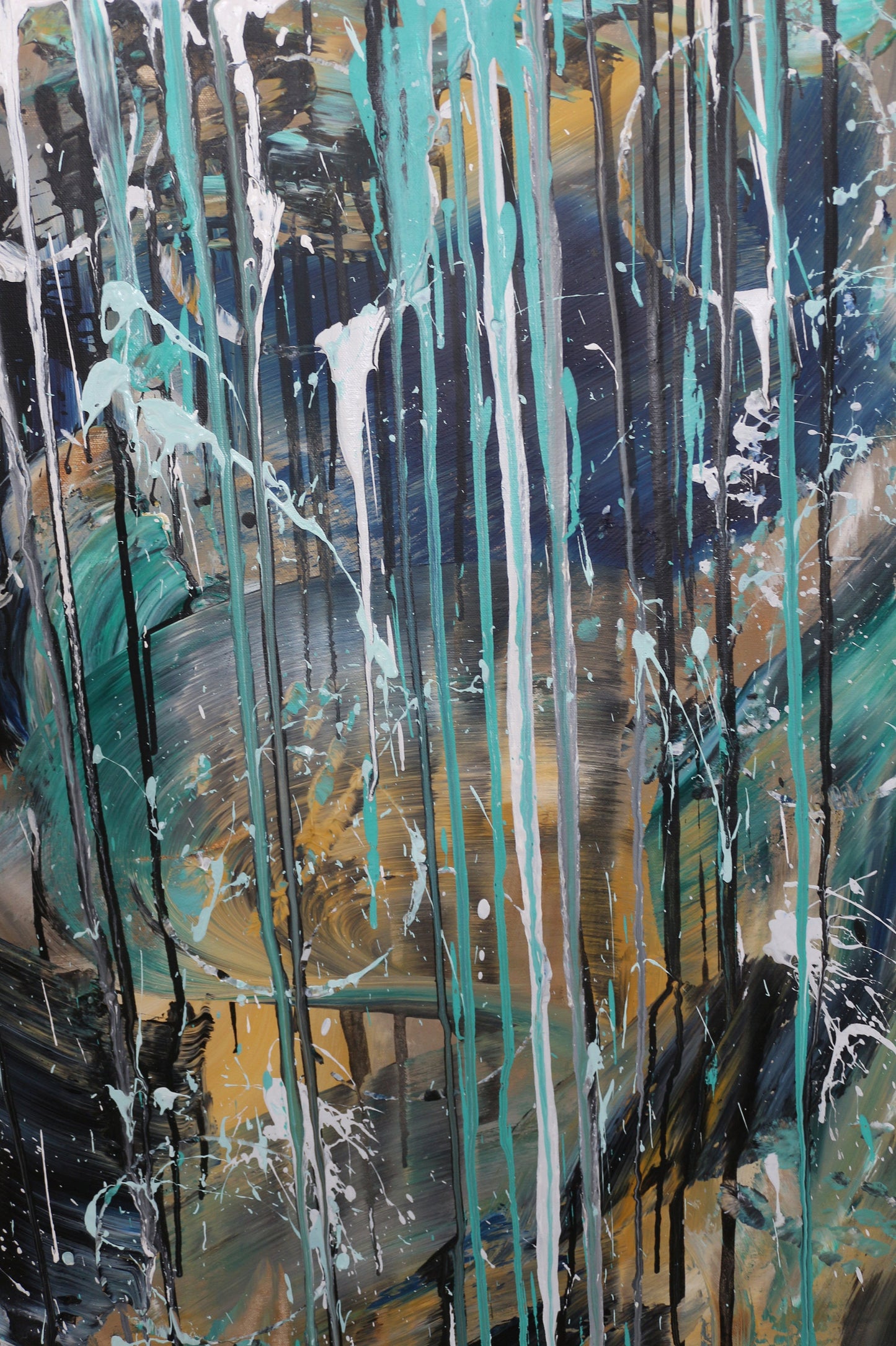 Turquoise Abstract Wall Art – Original Dripping Painting on Large Canvas | One of a Kind Textured Acrylic Artwork