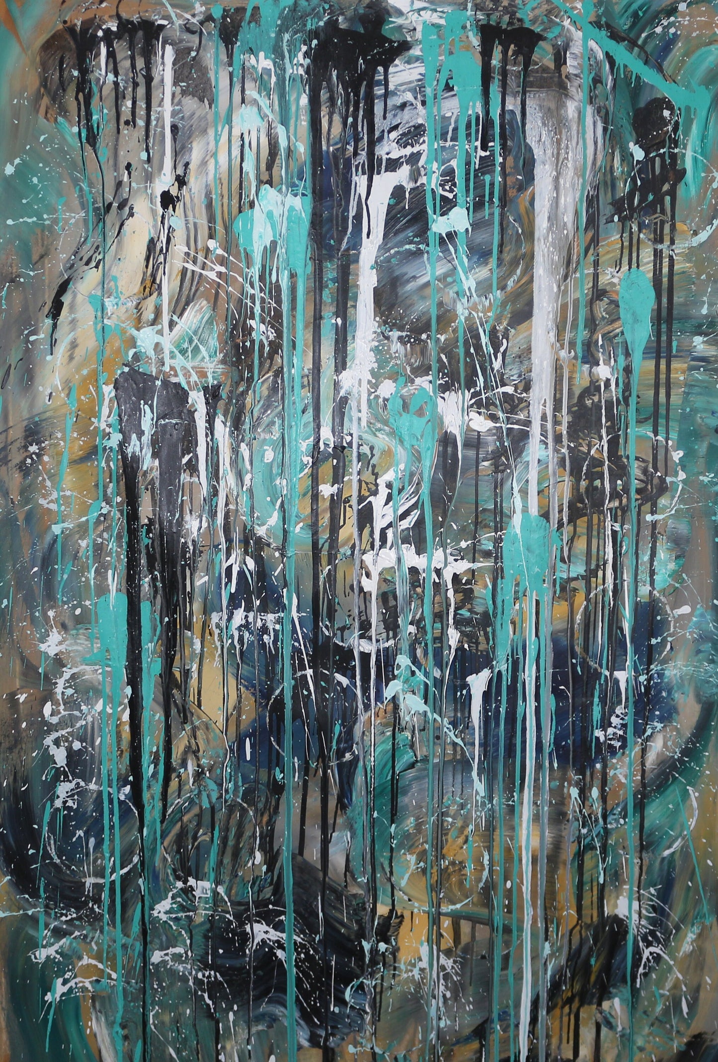 Turquoise Abstract Wall Art – Original Dripping Painting on Large Canvas | One of a Kind Textured Acrylic Artwork