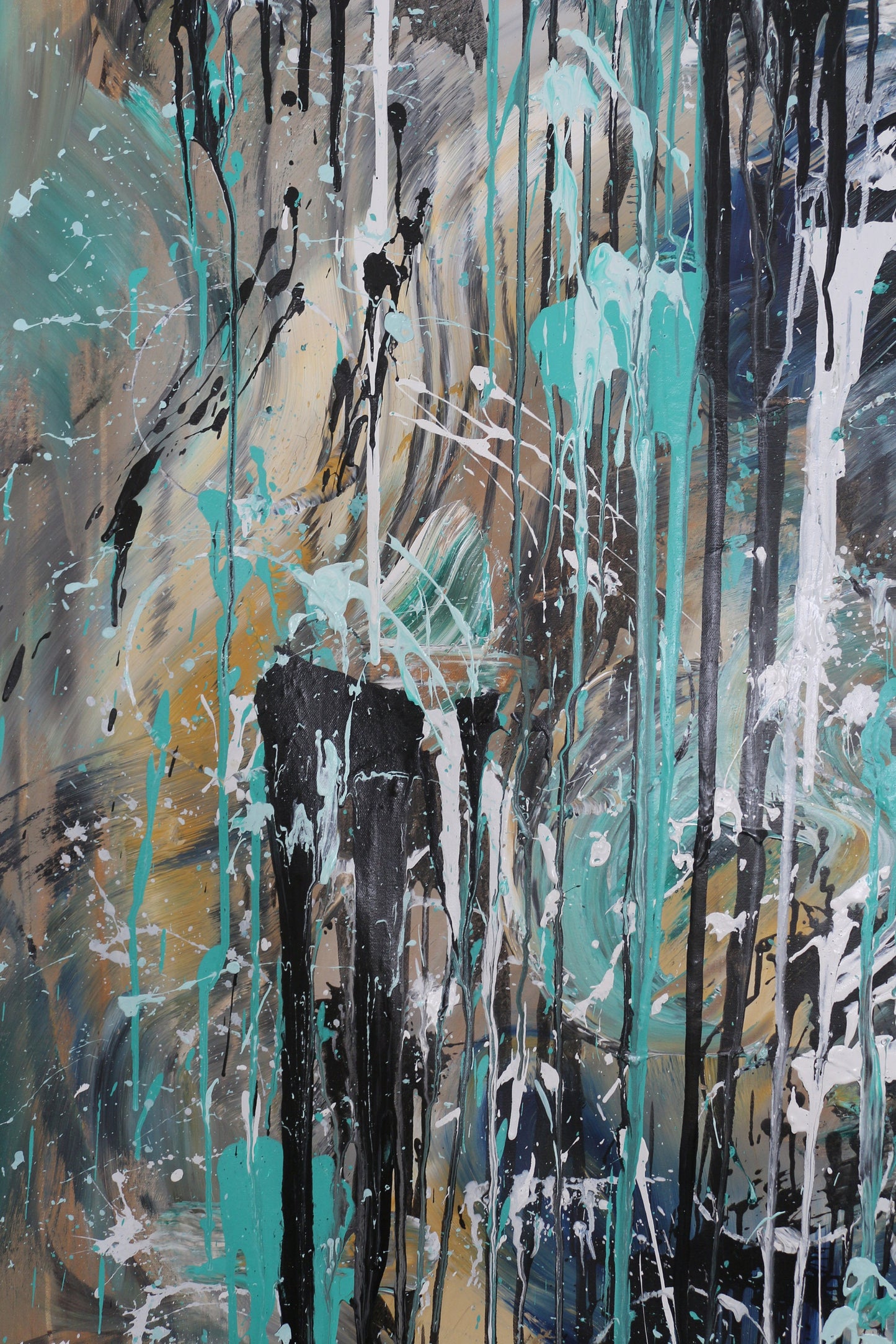Turquoise Abstract Wall Art – Original Dripping Painting on Large Canvas | One of a Kind Textured Acrylic Artwork