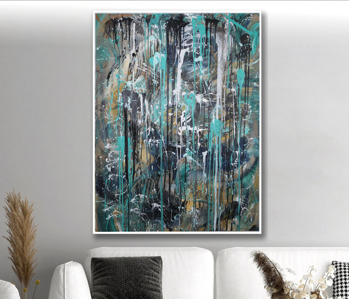 Turquoise Abstract Wall Art – Original Dripping Painting on Large Canvas | One of a Kind Textured Acrylic Artwork