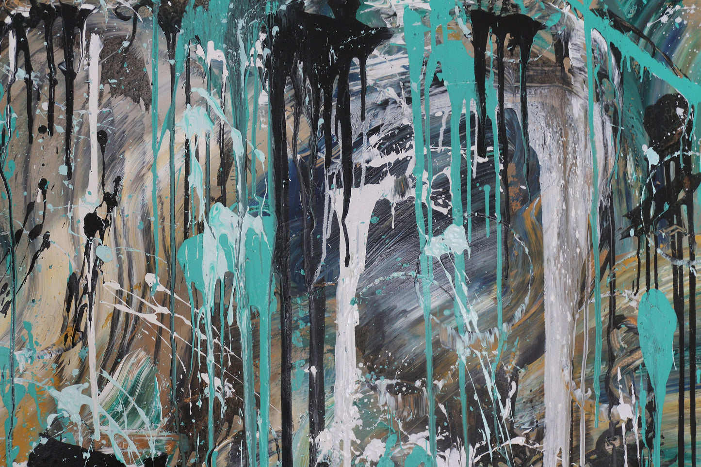 Turquoise Abstract Wall Art – Original Dripping Painting on Large Canvas | One of a Kind Textured Acrylic Artwork